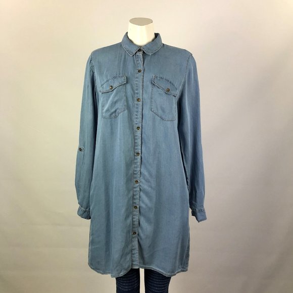 MyStyle Blue Button Front Soft Denim Top Size L